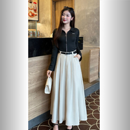 Chân váy xếp ly bồng bềnh công sở thanh lịch dáng dài ~87cm ( có hai túi) thời trang  vải Vitex -CV0