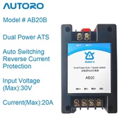 Autoro AB20B Dual Power Auto Transfer Switch ATS DC5-30V Max 20A/Channel for Backup Power Systems