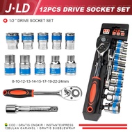 JLD Impact Kunci Set Socket Sok Kunci Sok Wrench 1/2 Handle Multifungsi  Kunci shock Wrench Set Car 