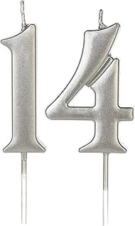 Silver 14th & 41st Number Birthday Candles for Cake Topper, Number 14 41 Glitter Premium Candle Part