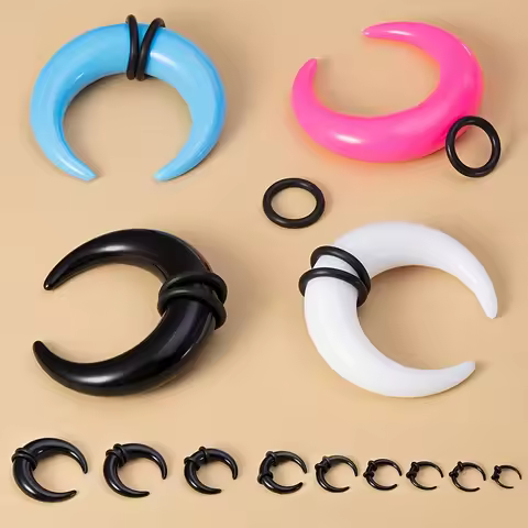 2Pcs 14G-00G Big Size Buffalo Horn Septum Ring Piercing Acrylic Ear Gauges Plugs Taper Stretcher Exp