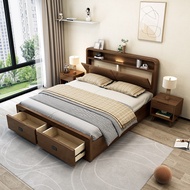 [Sg Sellers] Solid Wood Bed Air Pressure Bed with Night Light with Charging Port with Headboard with Drawer Bed Frame with Mattress Storage Function Bed Frame Single/Queen/King Bed