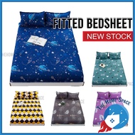 Premium Cotton Single / Queen / King Fitted Bedsheet Cadar Getah Keliling 360 Sarung Tilam Pillow Ca