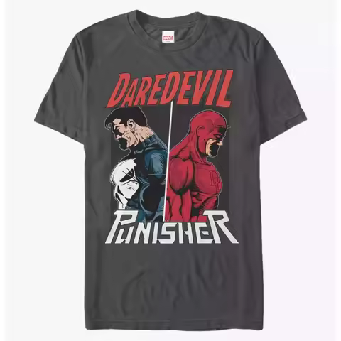 Marvel Genuine New Marvel Marvel Punisher VS Daredevil Comic Print Men's and Women's Short Sleeve Pl