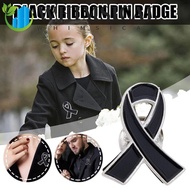 WHIMSICAL Black Ribbon Pin, Awareness Melanoma Cancer Funeral Ribbon Badge Brooch, Simple Breast Can