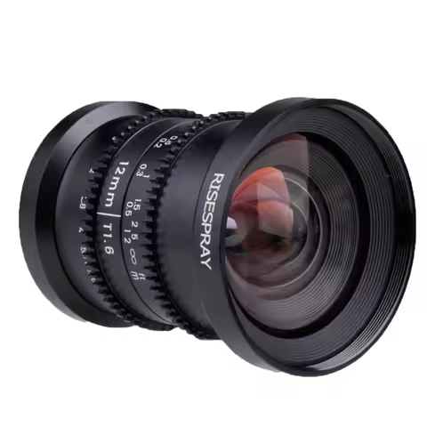 RISESPRAY 12mm T1.6 Large Aperture Manual Focus Low Distortion 4K Mini Cine Lens for Panasonic Micro