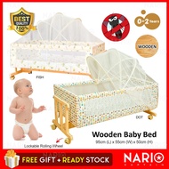 NARIO [ CLEAR STOCK ] Kayu Cradle New Born Baby Kid Kapas 0-2 Tahun Nursery Buaian Bed Tidur Boleh Dikunci Lock Kelambu