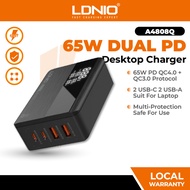 LDNIO A4808Q LED Display 65W Dual PD Type-C + Dual QC USB Ports Super Fast Desktop Charger