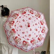 Payung Lolita Rose Letter Payung Automatik Payung Hitam Anti UV Payung Wanita Payung Lipat Payung Hu