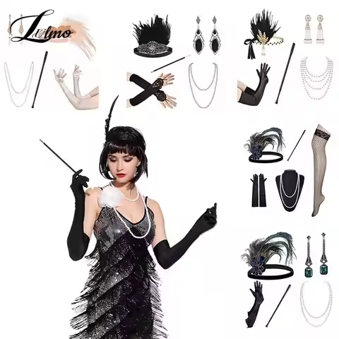 1set 1920's Cosplay Flapper Halloween Charleston Costume 1920s Gatsby Accessories Black Headpiece Gr