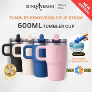 SUNDAYEROO Tumbler Botol Air 600ML Dengan Straw & Handle Tahan Sejuk 24 Jam Leakproof & BPA Free Tum