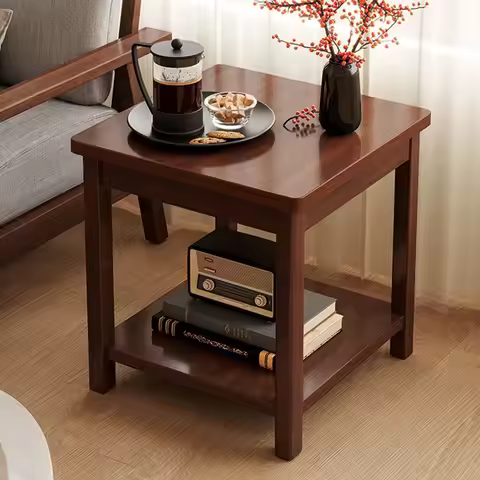 Retro style solid wood square edge table, solid wood corner table, square coffee table, living room 