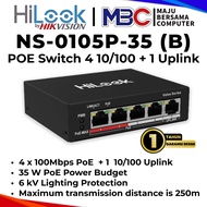 Hub Poe Hilook NS-0105P-35(B) 4 Port + 1 Uplink 10/100 - Switch Hub Poe 4CH 8CH