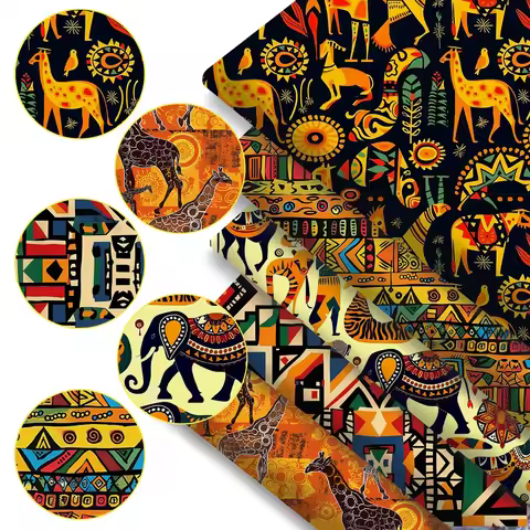 African Kente Themed Fabric Bundle 5pcsPre-Cut Polyester Quilting Gift Wrapping19.68x17.72in Sewing 