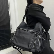 กระเป๋าสะพายไหล่เดี่ยว Y2K กระเป๋าหลายซิปอินเทรนด์สุดเท่สําหรับสาวเผ็ดกระเป๋าสะพายข้างกระเป๋าถือไนลอ