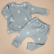 聖誕樹嬰兒裝褲子和運動衫尺寸 3-6 個月，節日布