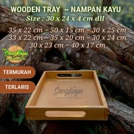 SangKayu Wooden Tray + Handle 30x24x4 cm Wooden Tray Multipurpose Box Wooden Tray
