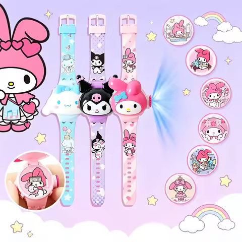 New Hello Kitty Cat Cartoon Children Watch for Girls My Melody Kuromi Projecting Kids Watches Toys S