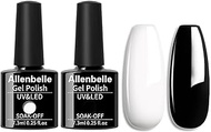 Allenbelle Gel Nail Polish Set-2PCS Black And White Gel Nail Polish Set -Soak Off Black Gel Nail Polish And White Gel Nail Polish Nail Art Manicure Salon DIY at Home（Lot de 2PCS ,7.3M）