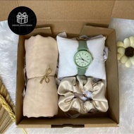 Gift Box Hijab dan Jam Tangan - Hampers Jam Tangan dan Parfum - Hampers Aesthetic Kekinian - Kado Un