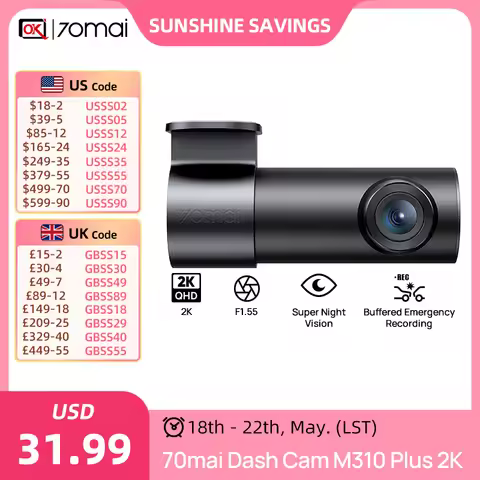 70mai Dash Cam M310 Plus 2K 1440P WDR Night Vision 24H Parking Mode With English Voice Control Car D