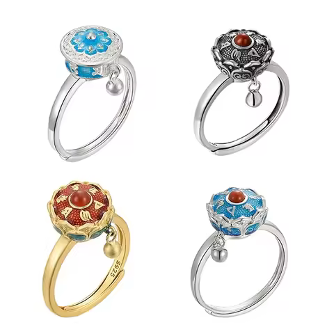 반지 Rotating Rings Finger Anti Stress Anxiety Spinner Open Adjustable Good Luck Buddhist Tibetan Pray