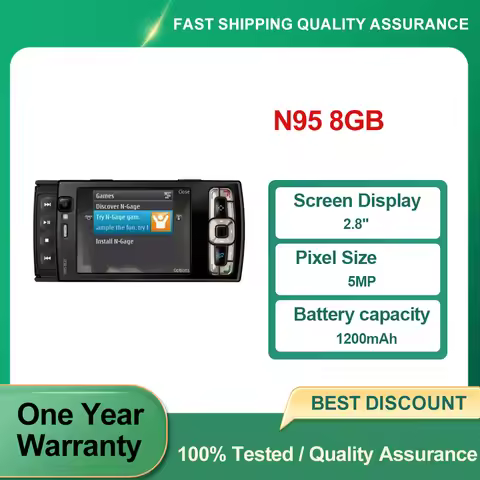 Refurbished Unlocked N95 8GB Original Bluetooth 5MP 2.8" inches Phone 2G/3G Good Condition