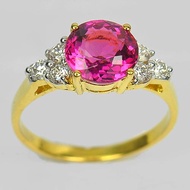 Parichat Jewelry แหวนทองคำแท้18K หรือทอง90 ฝังพลอยทัวร์มารีนแท้สีชมพู น้ำหนัก 1.83 กะรัต ล้อมเพชรแท้เบลเยี่ยม ดีไซน์หรูหราสวยงาม ขนาดไซส์ 5.5