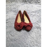 Red Ribbon Suede Leather Ballet Flats