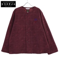 Sasquatchfabrix. [×Needles] 23AW-SY9-070 Bordeaux Lion Pattern Velvet Lace Snap Cardigan Jacket L [P