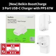Belkin BoostCharge 3 Port USB-C Charger with PPS 67W WCC002myWH Belkin Charger 3 Port Charger Adapte
