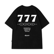75375373COD [/Recommended] Heavy 230g Double Yarn Pure Cotton Combed Tight 777 Letter Printed Short-