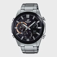 CASIO EDIFICE 時間跳躍者三眼賽車腕錶-黑x棕