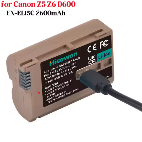 2600mAh EN-EL15C EL15 EL15a EL15b Li-ion Battery with Type-C Charging Port for Nikon ZR Zf Z8 Z7II Z