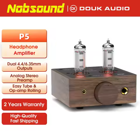 Nobsound P5 Mini Tube Headphone Amplifier 4.4mm / 6.35MM Desktop Preamp Stereo Wooden / Metal Preamp
