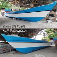 Kapal Perahu Full Fiber 8M x 1.6M Cetakan Rapi Mulus Fishing Boat Charter Kapal Mancing Nelayan Pera