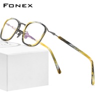 FONEX Acetate กรอบแว่นตาไทเทเนียมสำหรับผู้ชายแว่นตาทรงสี่เหลี่ยมสไตล์วินเทจเรโทรรุ่นใหม่ปี2022แว่นตาออปติคอลสไตล์เกาหลีไม่มีสไตล์ F85665