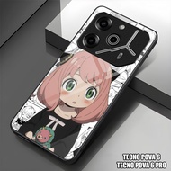 HP GUMIHO - Glossy Glass Glitter Case For Type TECNO POVA 6hp TECNO POVA 6 PRO/ Fashion ANIME ANYA C