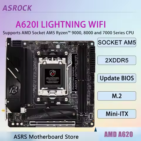 AMD A620 Mini-ITX Motherboard A620I LIGHTNING WIFI Placa Mãe AM5 Support Ryzen 7 7800X3D 5 7600X 960