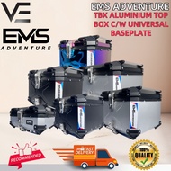 EMS ADVENTURE TBX ALUMINIUM TOP BOX C/W UNIVERSAL BASEPLATE REAR BOX MOTORCYCLE 28L~65L MONORACK