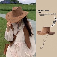 [Initiationdawn] Women Men Cowboy Hat Western Suede Cowgirl Hats Fashion West Fancy Dress Party Head