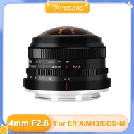 7artisans 4mm F2.8 APS-C 225° Ultra-wide Angle Fisheye Aerial Lens for Sony E Canon EF-M Fuji X M4/3