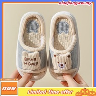 READY STOCK Linen Kids Slipper Selipar Budak Four Seasons Girls Slipper Silent Anti-skid Linen Indoo