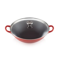 Cast Iron WOK With GLASS LID Big Size 32cm Red 32 CERISE SS KNOB