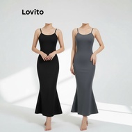 Lovito Casual Dress for Women Plain Fishtail Design with Adjustable Buckle Slim Fit L36AD011 (Multi-