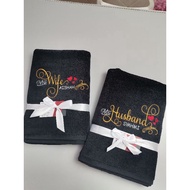 Towel sulam anniversary, towel hantaran, tuala sulam nama