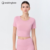 Wakingbee Barre Bratop (Lilac) บราท้อปออกกำลังกาย มีฟองน้ำในตัว ทรงคร้อป แขนสั้น ผ้ากระชับ สัมผัสเย็