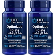 Life Extension Optimized Folate (L-Methylfolate) 1700 mcg DFE, 180 Tablet Sayuran (Pek 2)
