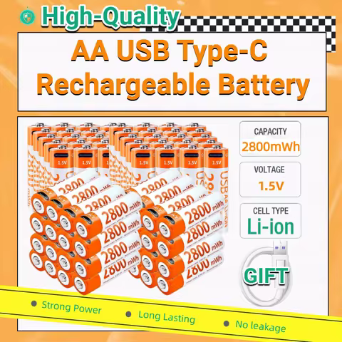 Fast Charging 1.5V AA Li-ion Battery 2800mWh with USB-C Port Rechargeable Battery for RC Toys Mouse 