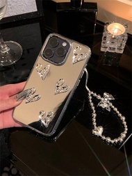 奢華光澤3d隕石紋鍍銀愛心手鍊手機殼,適用於iphone 15 14 13 12 Pro Max 14 15 Plus 11鏡頭保護殼funda